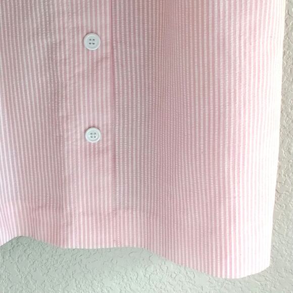 Vintage Pink Seersucker Pinstripe Elastic Waist Buttoned Pocketed Midi Skirt 14 - Picture 2 of 9